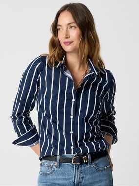 J. Crew Lightweight Cotton-Blend Shirt In Signature Fit - Navy and White